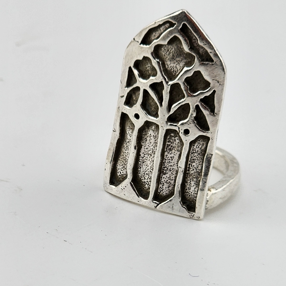 CATHEDRAL TRACERY WINDOW GOTHIC STYLE HANDMADE W/ RECYCLE STERLING SILVER SIZE 7